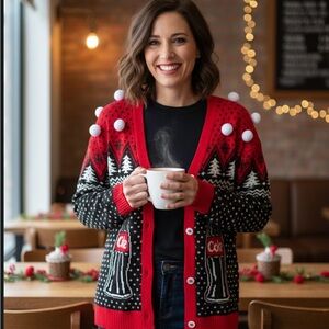 Coca Cola Red and Black Holiday Cardigan